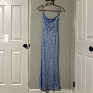 Long slinky backless Blue Dress